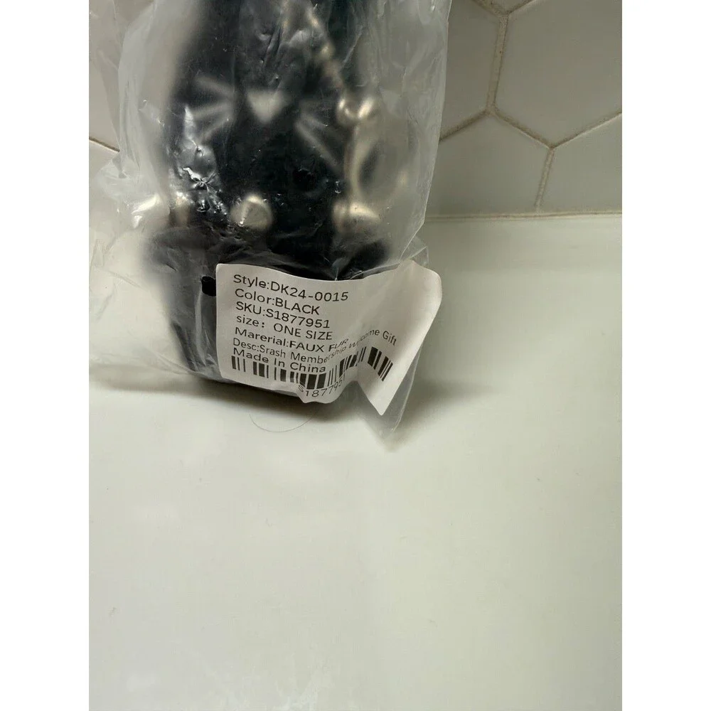 DOLLS KILL Logo Wooly Fuzzy Gothic Bunny Studded Collar Keychain Black NEW